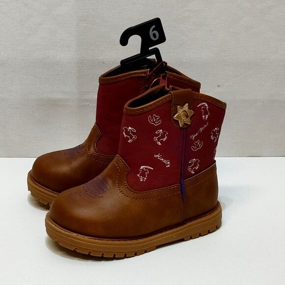 Wonder Nation Western Toddler Boots Size 6 / 18 Month Side Zip TPR Outsole NWT - Picture 1 of 10